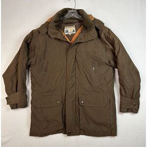 Woodsman ATA Brown Puffer Jacket Zip Up Collared Removable Hood Lined Size‎ LT